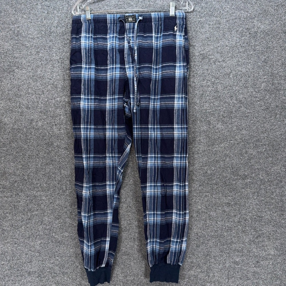 Polo Ralph Lauren Joggers Mens Medium Blue Plaid Flannel Pajama Pants Loungewear